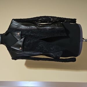 Streetwear Society Black Faux Leather Lace Insert Moto Jacket Small